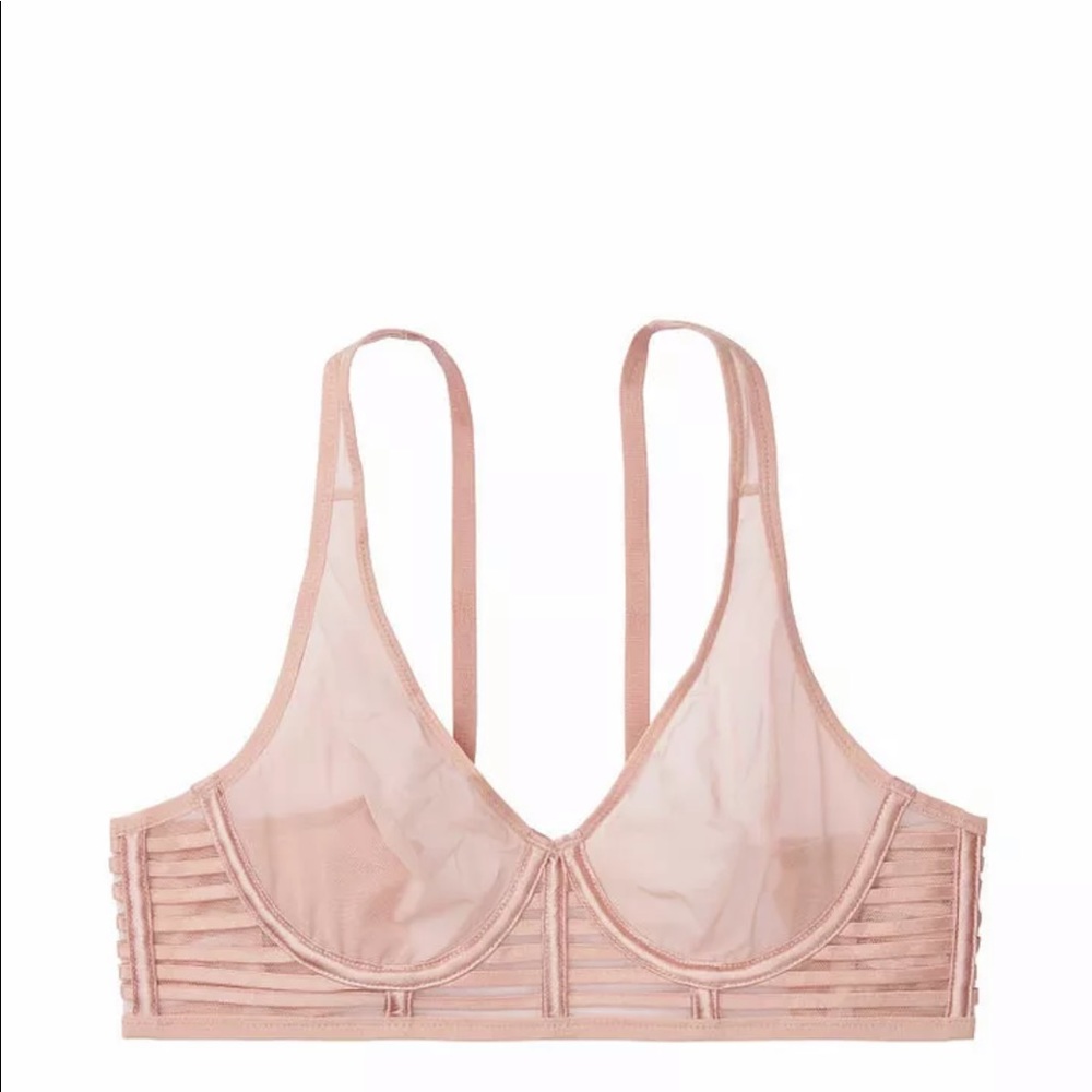 VIctoria Secret Luxe Unlined Mesh Full-coverage Plunge Bra 34C Demure Pink